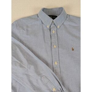 Ralph Lauren Button Down Shirt Boys L‎ 14-16 Blue Stretch Oxford Flesh Pony